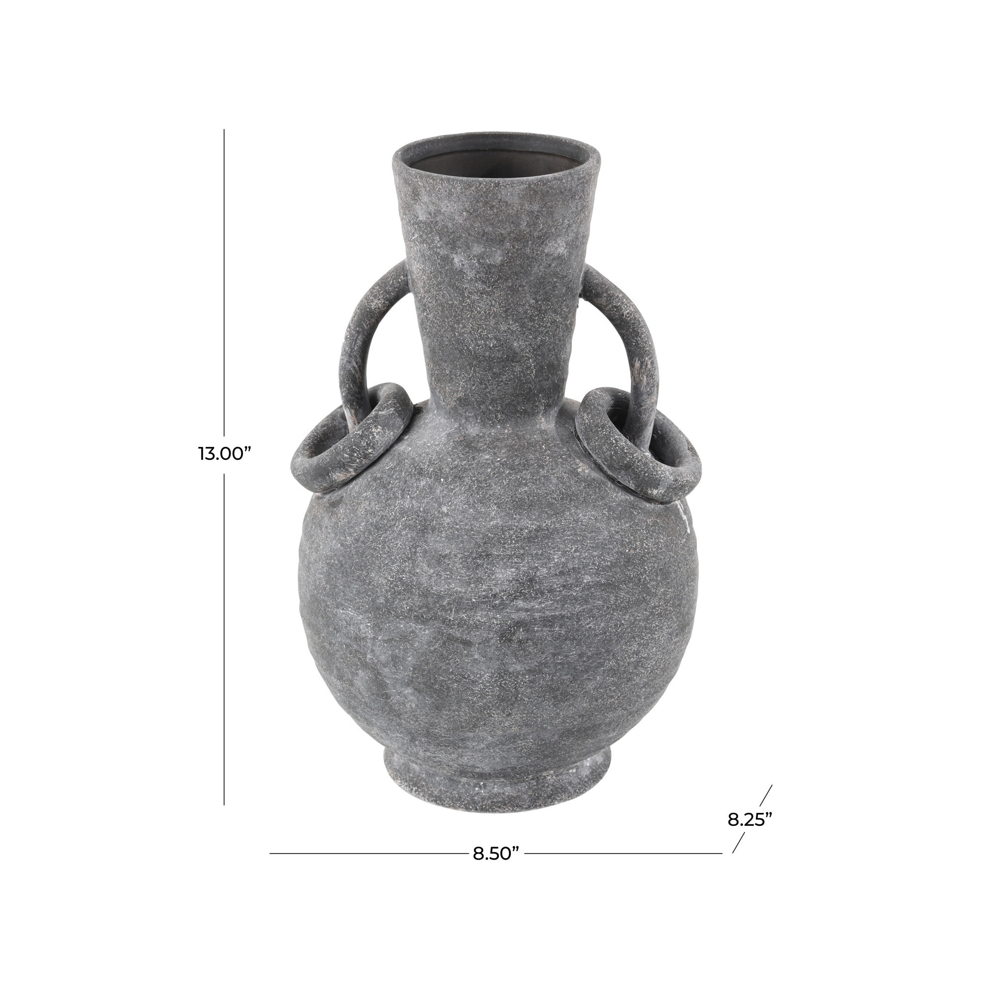 Ceramic Textured Decorative Vase with Ring Handles, Gray