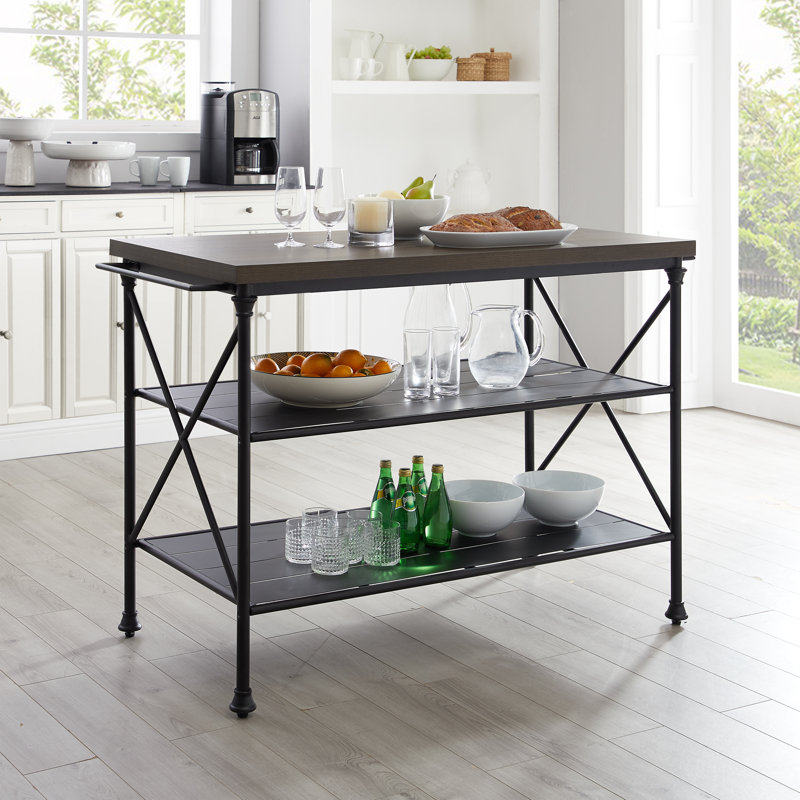 Heymann 53.25'' Wide Kitchen Island, Faux Wood/Matte Black