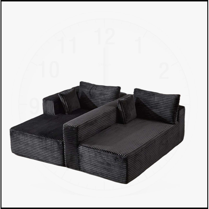 Canapé modulaire à compression avec méridienne confortable, canapé en L désossé pour le salon et la chambre à coucher, conception modulaire minimaliste, assise profonde, velours côtelé noir