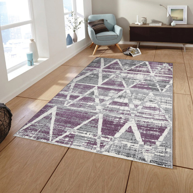 Tapis à motif géométrique mauve / beige Aleacia, Rectangle 8 pi x 10 pi