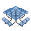 Table de pique-nique carrée bleue de 46 pouces avec trou pour parasol-479685246