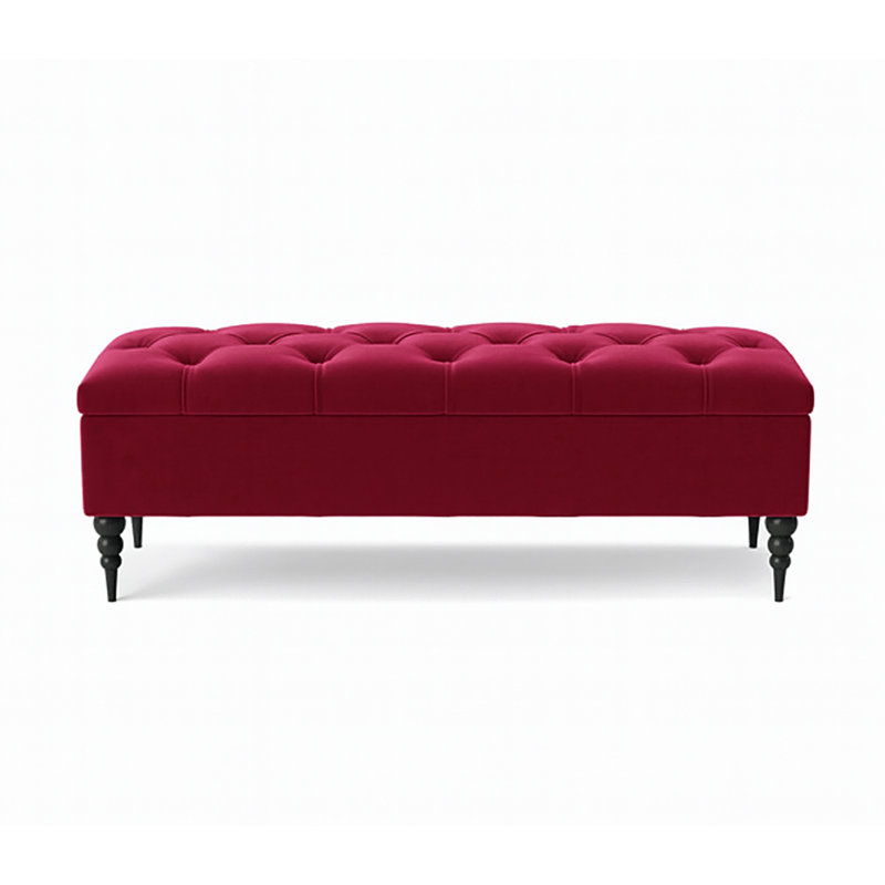 Safar Wide Tufted Rectangle Ottoman Storage Bench – Upholstery Plush Velvet Shoe Bench with Black Turned Wooden Legs