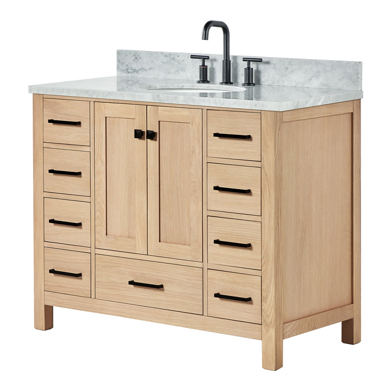 Flynt 43'' Single Bathroom Vanity with Carrara Marble Top, Oak