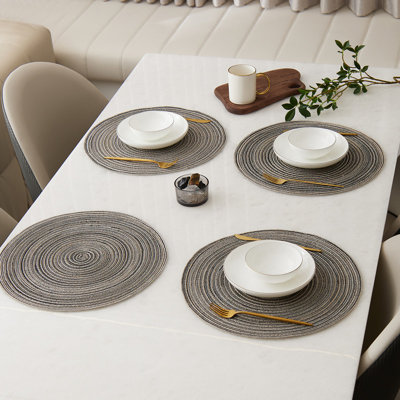 Round Braided Placemats Set of 4 Place mats for Dining Tables Woven Heat Resistant Table Mats 15 inch (Gray)