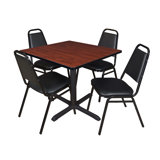 Neyland Cain Square X-Base Breakroom Table & 4 Restaurant Stack Chairs