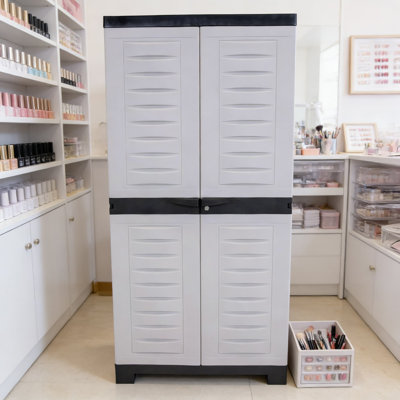 Armoire de rangement en résine Sunnydaze robuste avec portes verrouillables et tablettes réglables, armoire utilitaire autoportante pour le garage, la salle de lavage, le bureau et l'organisation du sous-sol
