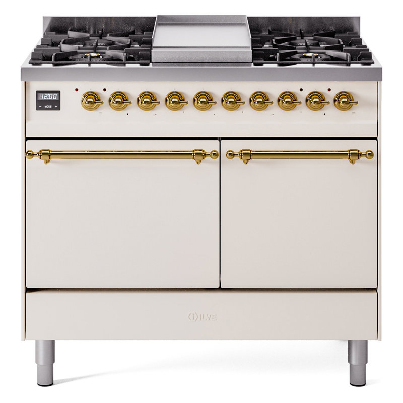 Cuisinière à double combustible de 40 po avec 6 brûleurs scellés et plaque chauffante ILVE Nostalgie II Series (porte pleine)