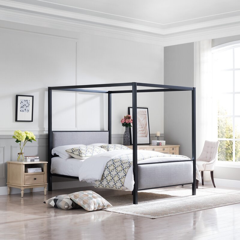 Williston Forge Semple Upholstered Metal Canopy Bed & Reviews | Wayfair