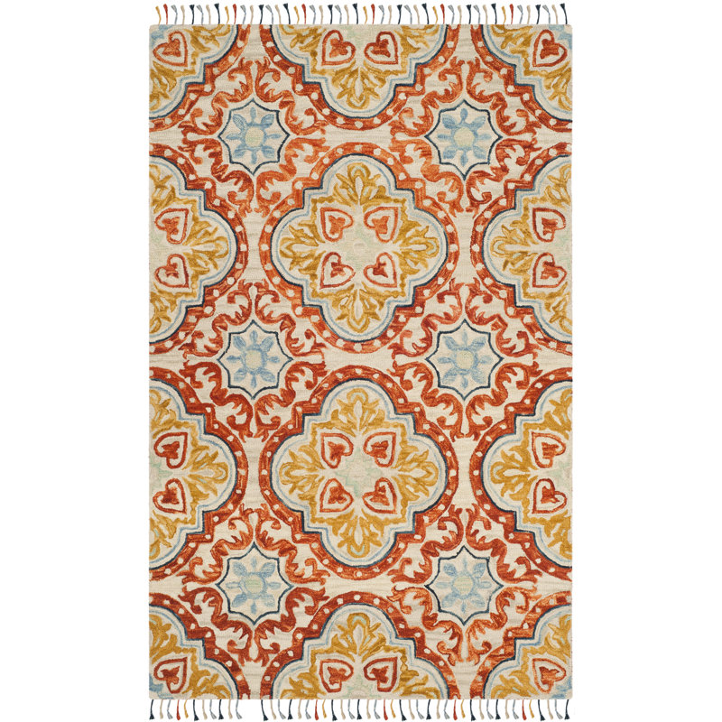 Vahakn Hand Tufted Wool Floral Rug, Rectangle 5' x 8'