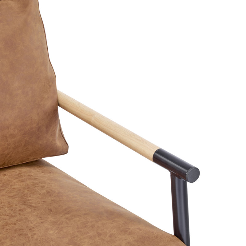 27.56" Accent Chair with Solid Wood Armrests, Brown, Black