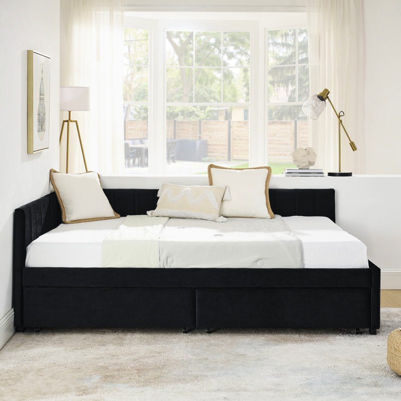 Full Size, Velvet, Bed Frame, Two Storage Drawers, Comfortable Bed, Mid - Century Modern, Office Daybed, Fitting Human Body, Bedroom Use