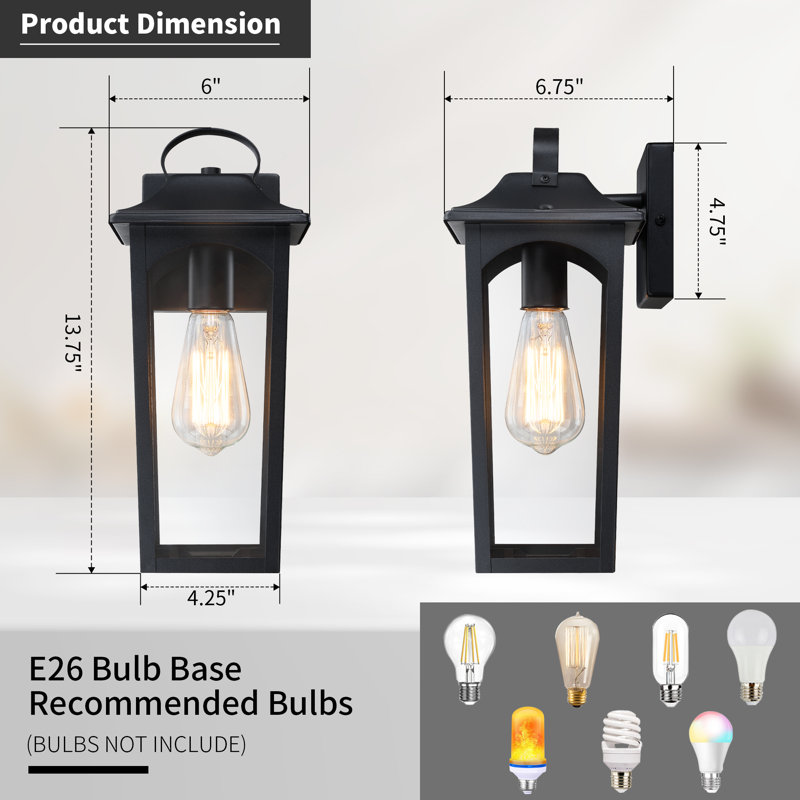 13.75"H Outdoor Wall Light with Clear Glass Shade (Set of 2), 2 Lights