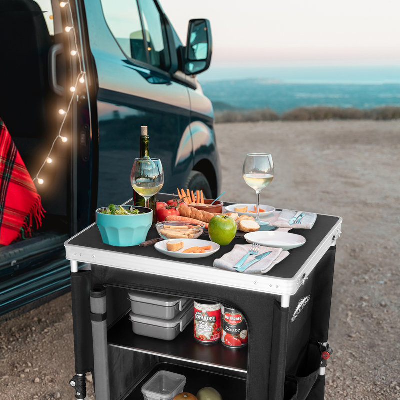 Rectangular Wood Metal Folding Outdoor Camping Table , 23.6'' in. W 18.9'' in. D, Black, Black