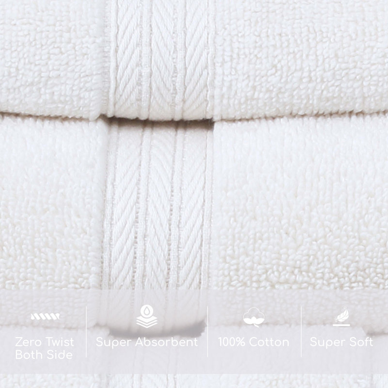 Elegance Essentials 550GSM 100% Cotton Zero Twist Super Absorbent Wash Cloth (Set of 12) - 13"x13", Ivory