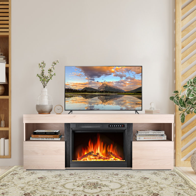  60" Fireplace TV Stand With Electric Fireplace,Remote ,Timer & Adjustable Led Flame, Pecan