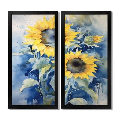 Jaune jaune tournesol doré - impression sur toile florale, ensemble d'art mural floral jaune de 2