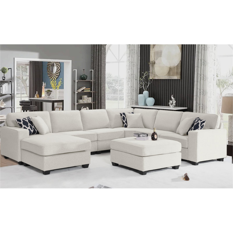 Canapé modulaire 7 pièces Raimy, Mélange de polyester crème