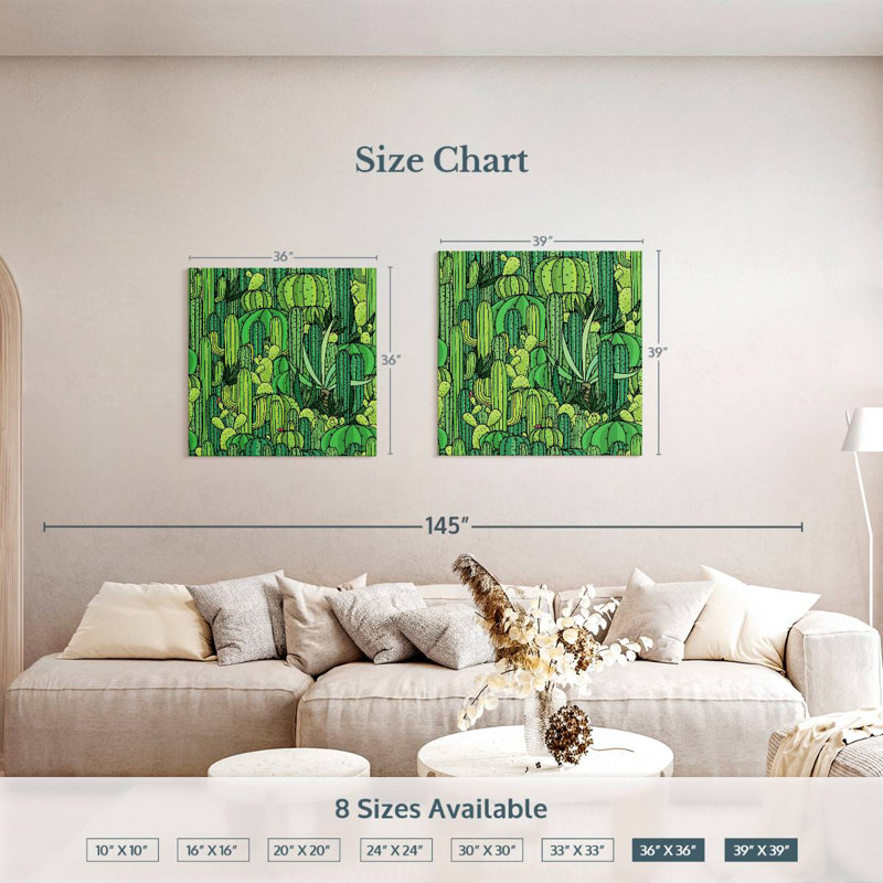 Harnek Green Cactus Pattern, 36" H x 36" W