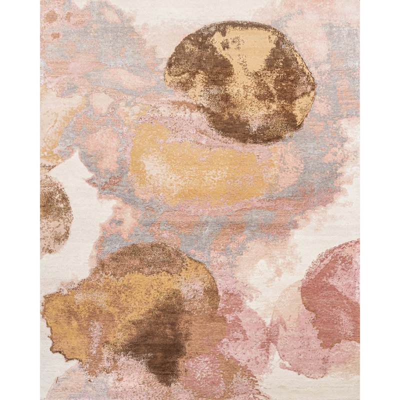 Hand Knotted Abstract Area Rug in Beige/Brown/Gray, Rectangle 8' x 10'
