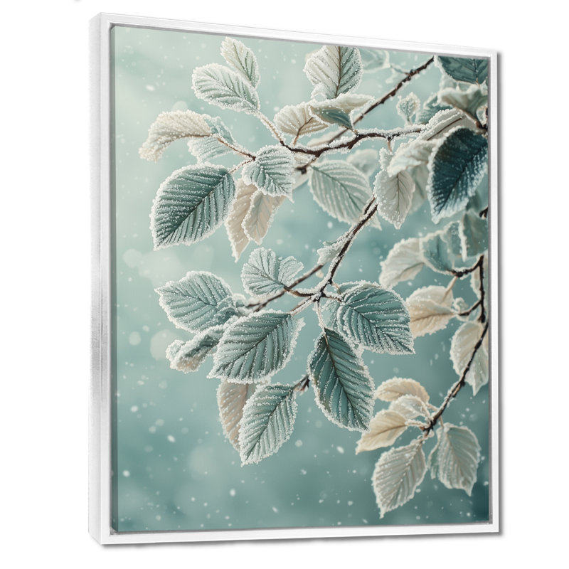 Samara Snowy Leaves In The Forest II - feuilles, décoration murale, H 20 po x l 12 po, Reproduction avec cadre flottant
