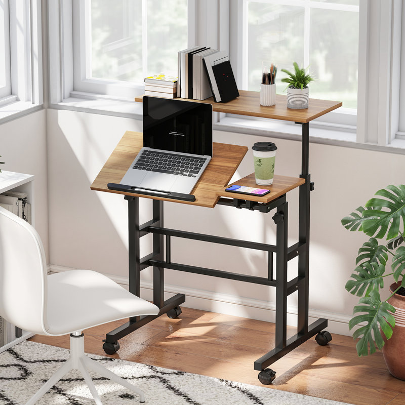 Bureau debout, bureau d'ordinateur à hauteur ajustable, brun, Brun / Noir