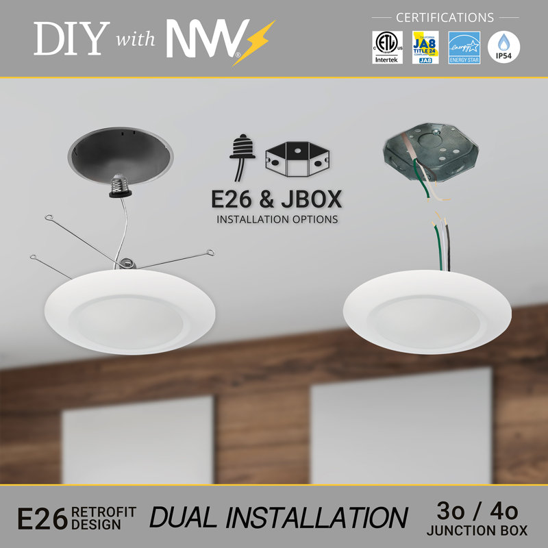 5/8 po. 4000K Remodel 15W Remodel Disc Light E26 Base LED encastré Ki