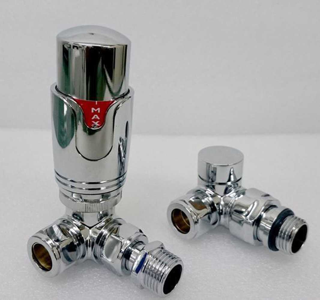 Thermostatic Chrome Corner Radiator Valve Set