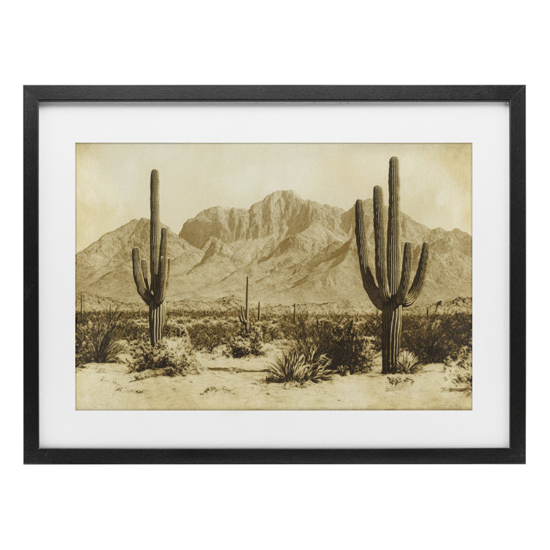 «Desert Landscape», sépia rétro, impression encadrée sous verre, design par Petal Prints Design, 14" H x 20" W