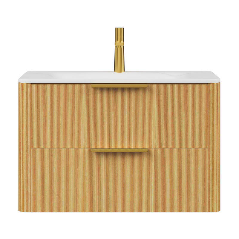Meuble-lavabo avec lavabo flottant ultra-fin à rayures Zane de 30 po Zane de Zane, Blanc de Carrare / chêne clair, 30"