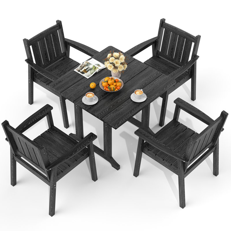 Davonia Gray 5-Piece HDPE Plastic Patio Outdoor Dining Set with Arm Chairs, Black
