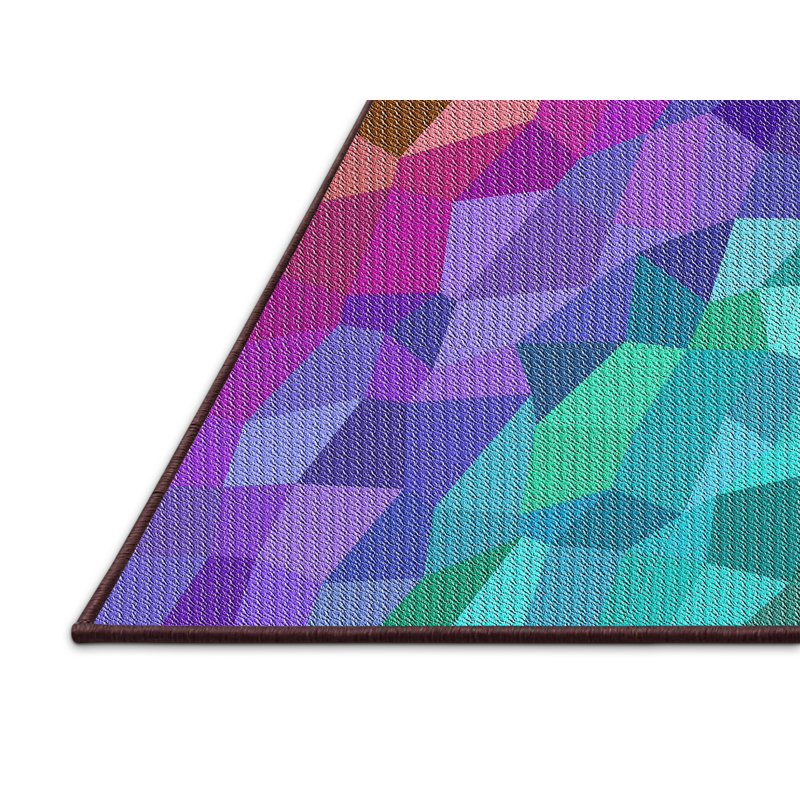 Tapis rose à motifs/bleu aqua/vert zone verte, Rectangle 5 pi x 7 pi