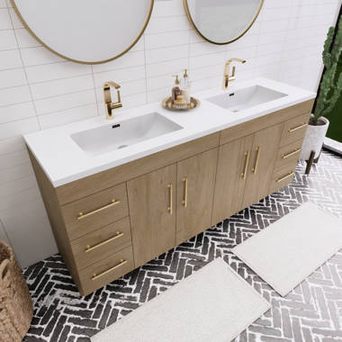 Akright 72 Double Bathroom Vanity Set Everly Quinn Base Finish: Light Brown, Top Finish: Black