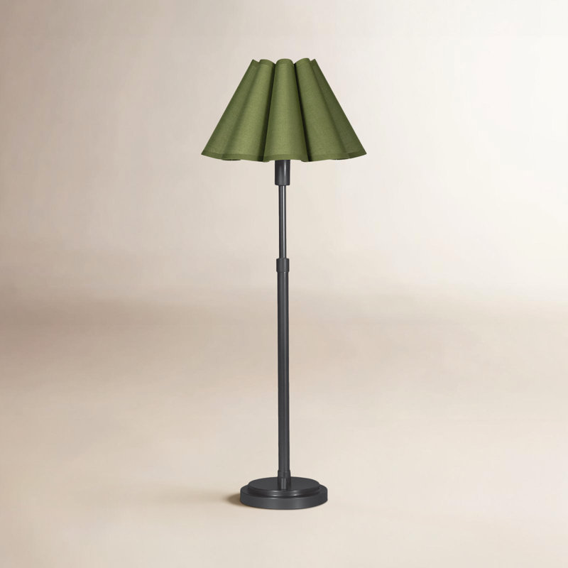 Polly Buffet Lamp (Blackened Brass with Green Scalloped Shade), Black, 33" H x 16" W x 16" D, Green