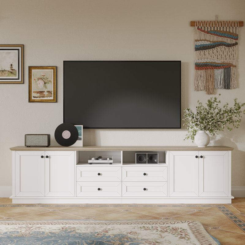 Meuble télé 94,5 po à 4 tiroirs avec armoire et tablettes