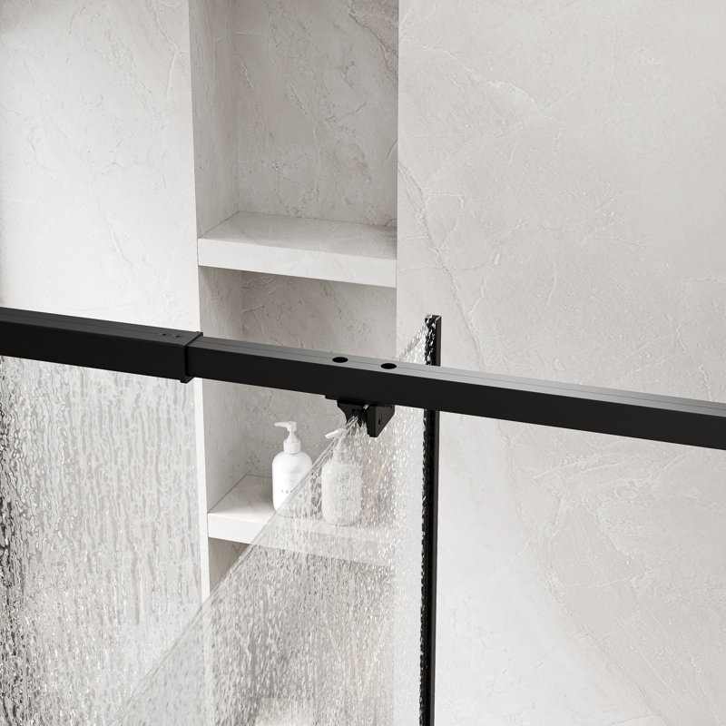 Porte de douche à cadre pivotant de 44 à 48 po de largeur x 71 po de hauteur avec verre transparent à motif de pluie