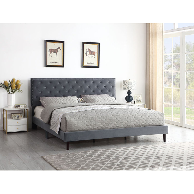 Avrah Upholstered Wingback Bed, Gray, King