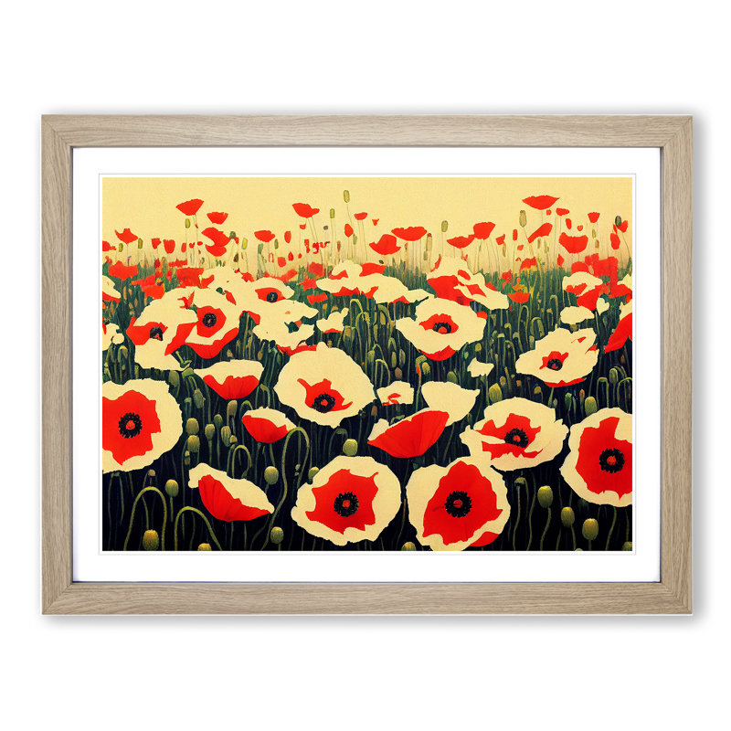 Evolving Poppy Flowers - Framed Print, 25cm H x 34cm W x 2cm D, Oak
