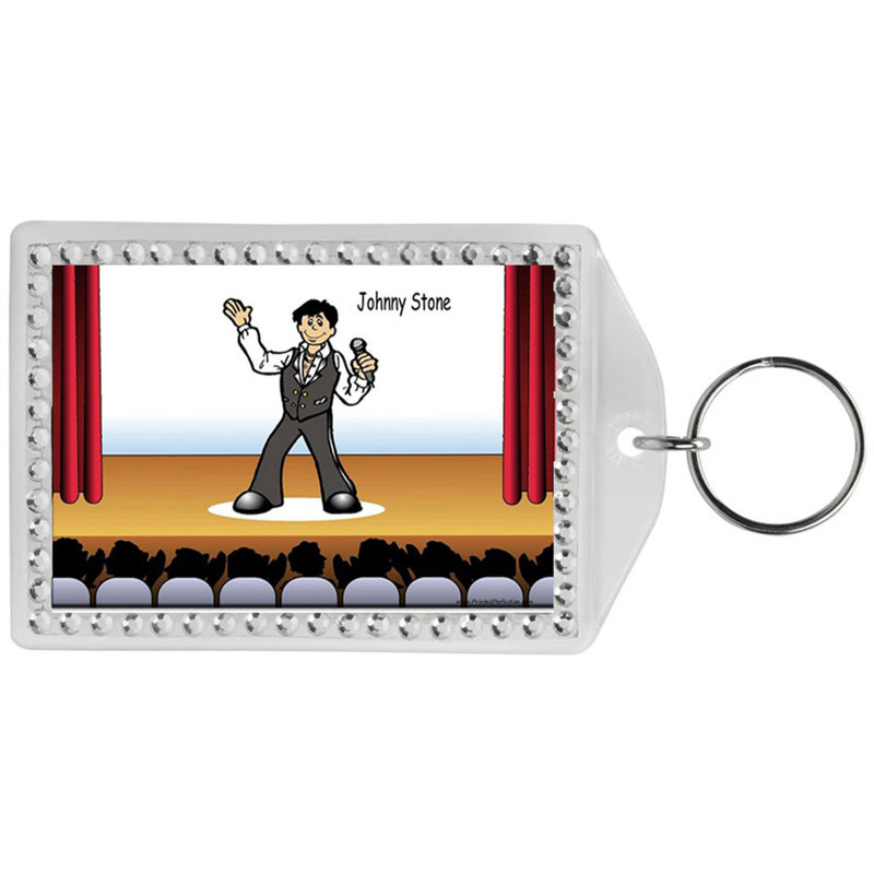 Personalized Name That Toon Singer - Male Rhinestone Bordered Key Chain, Yes