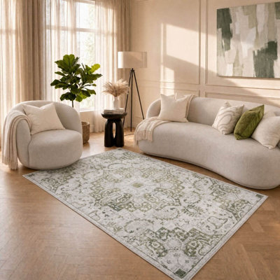 Montana Distressed Medallion Green Area Rug