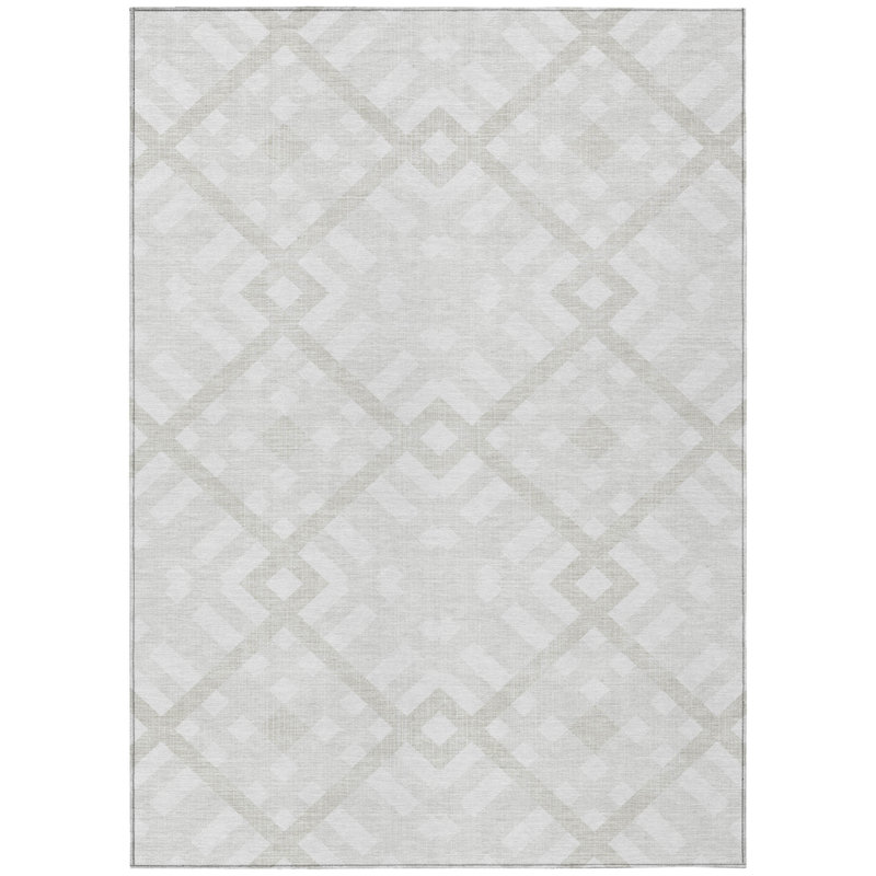 Tapis extérieur lavable à motif géométrique 10 pi x 14 pi ivoire beige et brun clair
