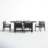 Trosclair 7 Piece Outdoor Patio Dining Table Set in Aluminum with Grey Cushions