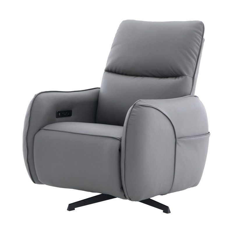 Fauteuil inclinable électrique pivotant en cuir véritable de 31,9 po de largeur, Gris