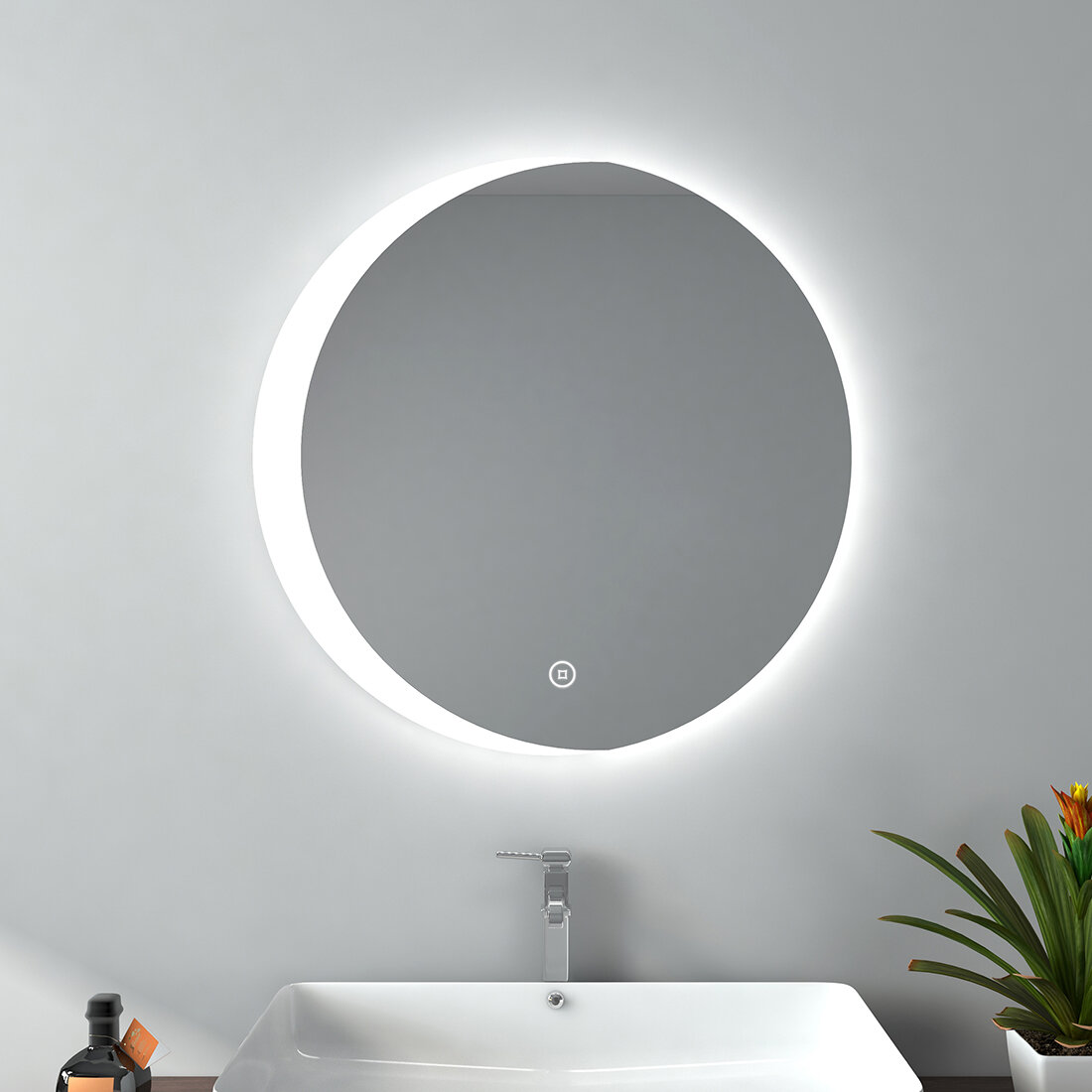 EMKE Runder Badezimmerspiegel mit Beleuchtung, 3 cm Durchmesser