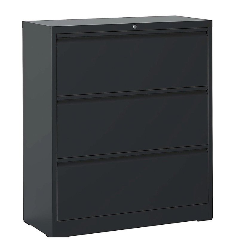 3 Drawer Lateral File Cabinet, 35.4 Inch Wide Metal Filing Cabinet, Locking Heavy Duty File Cabinet for Home Office, Anti-Tip Safety Interlock, Vertical Storage for Letter/Legal/A4 Files, Black