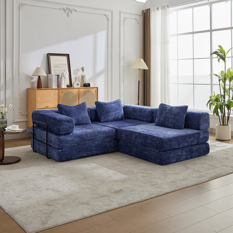 Canapé-lit convertible au sol avec structure de forme fixe, Bleu très foncé
