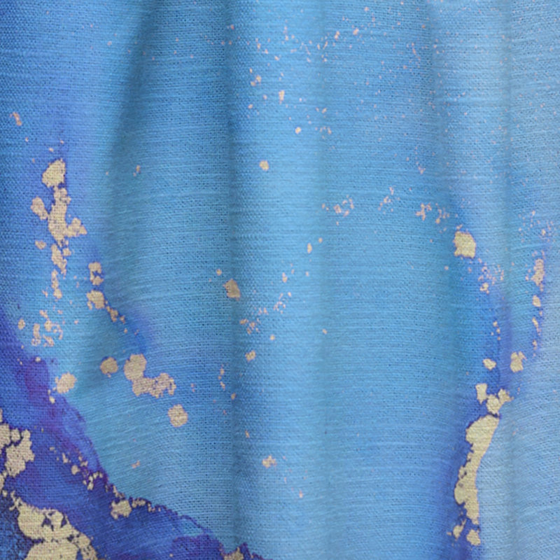 Bleu et or, art abstrait fluide de luxe - Rideau moderne - Velours obscurcissant - 1 panneau