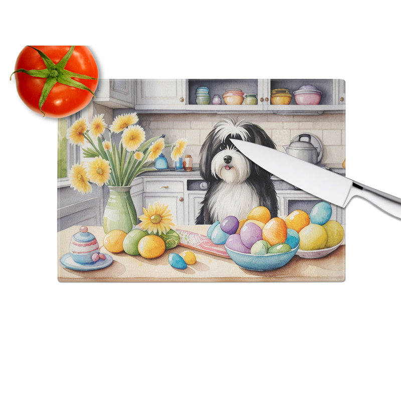 Decorating Easter Havanese Glass Cutting Board