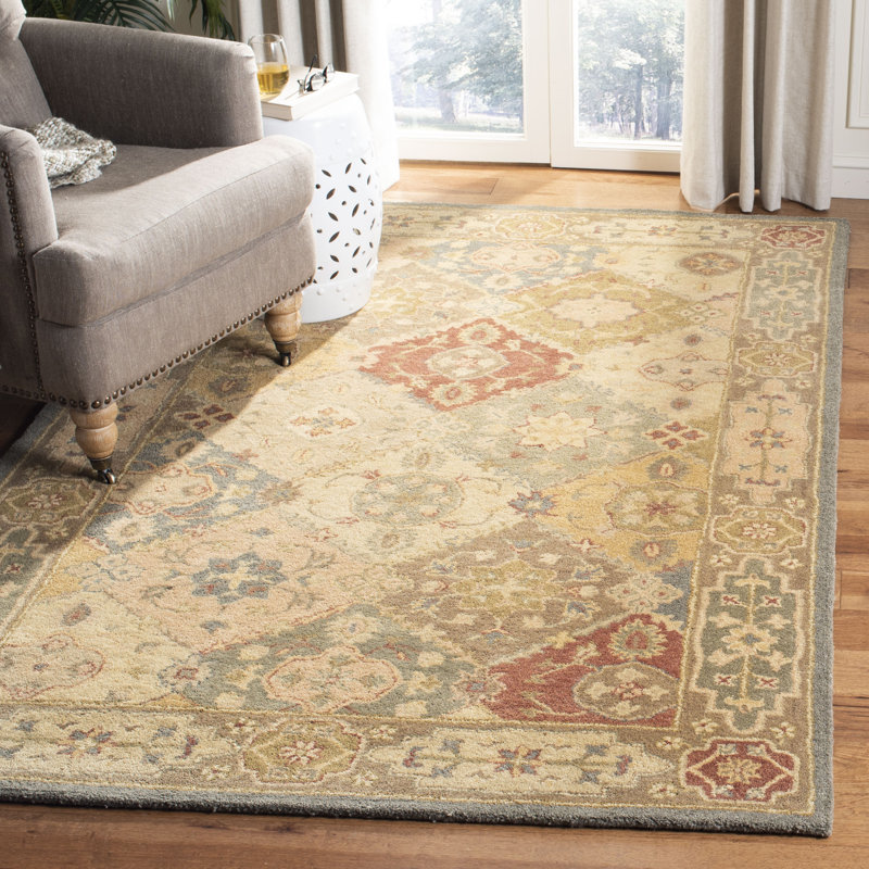 Dunbar Hand-Tufted Wool Green/Beige Area Rug, Rectangle 6' x 9'