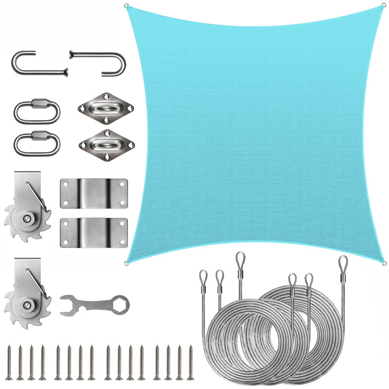 Ensemble de voile d'ombrage carré avec ensemble de treuil Colourtree, Bordure de jardin x 10 pi,, Turquoise