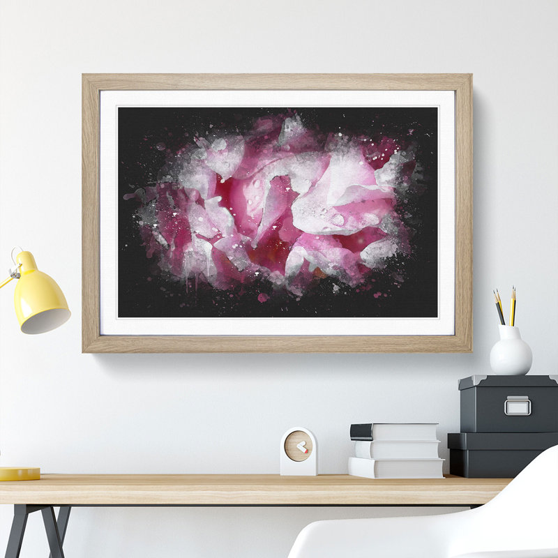 Beautiful Pink Carnation Petals Paint Splash - Framed Print, 62cm H x 87cm W x 2cm D, Oak Framed